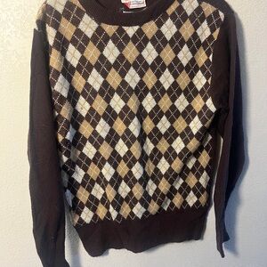 Men's Argyle Sweater - Brown and Cream